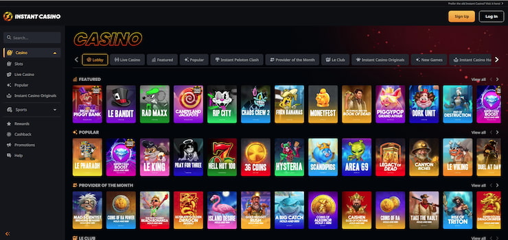 An image showing the casino game lobby at Instant Casino.