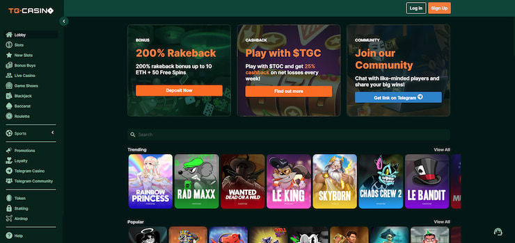 An image showing the TG Casino lobby.