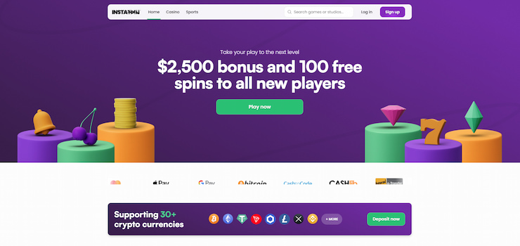 The Instaspin casino homescreen.