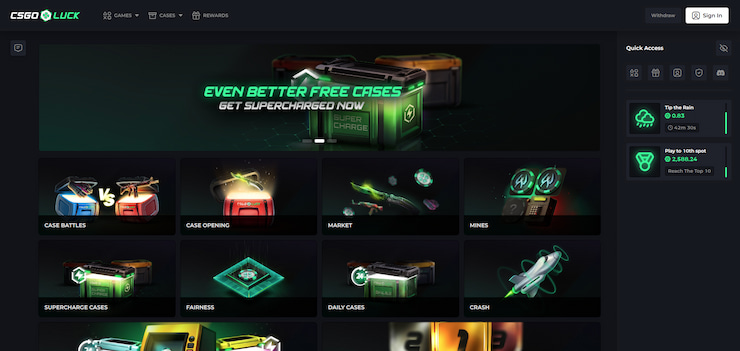 An image of CSGOLuck, a popular CS:GO gambling site.