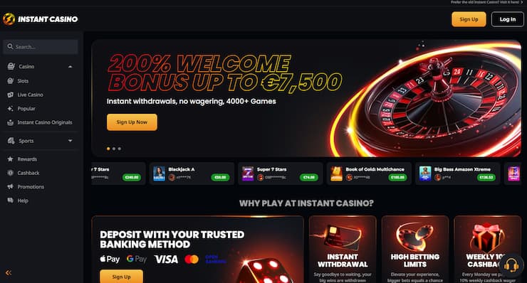 A snapshot of a top EU casino welcome bonus at Instant Casino
