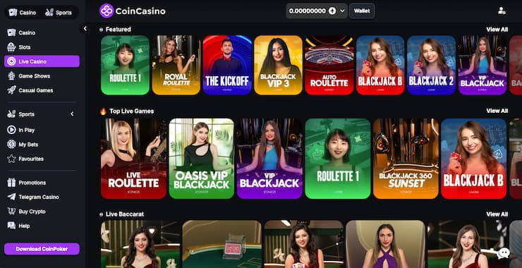 Live roulette and blackjack tables at CoinCasino – online casino Canada