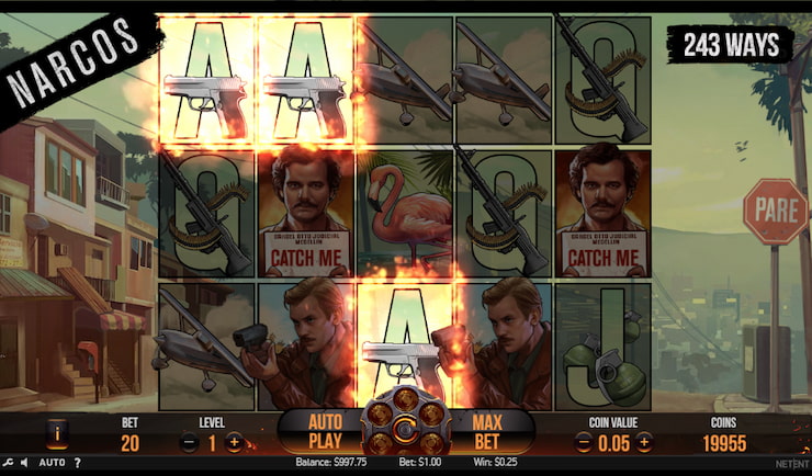 A screenshot of NetEnt's Narcos slot.