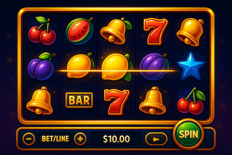 A visual representation of a winning combination in an online slot machine. 