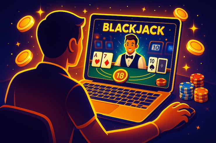 An image showing a player playing blackjack online.