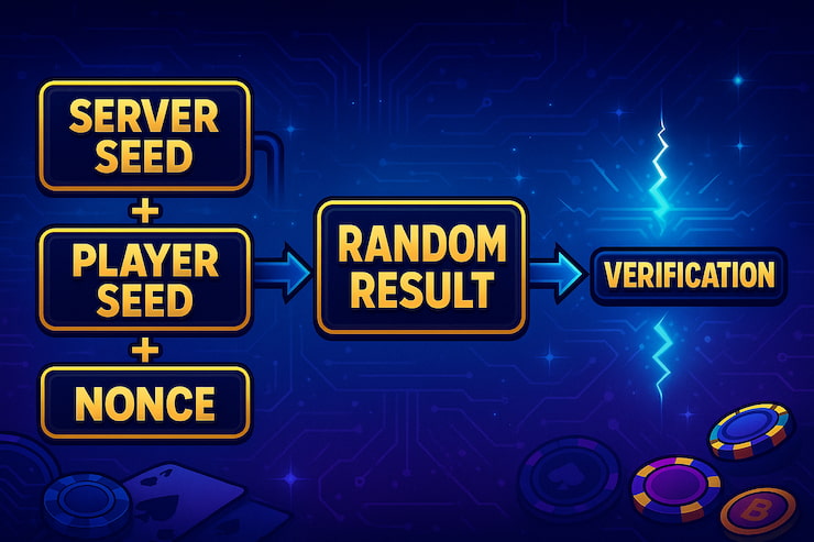 A visual summarising how the provably fair technology works.
