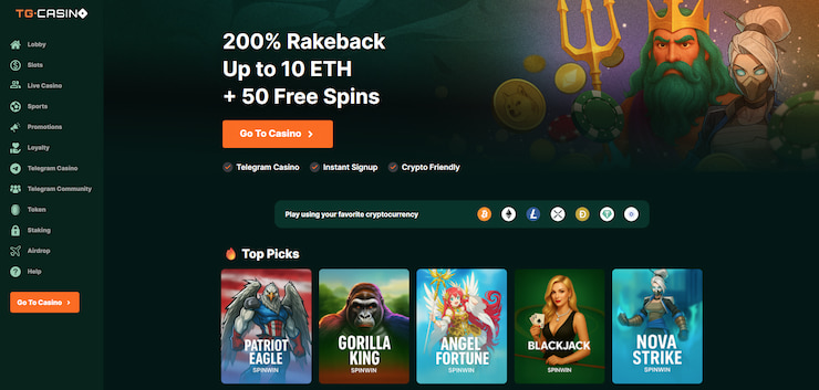 A screenshot of TG.Casino.