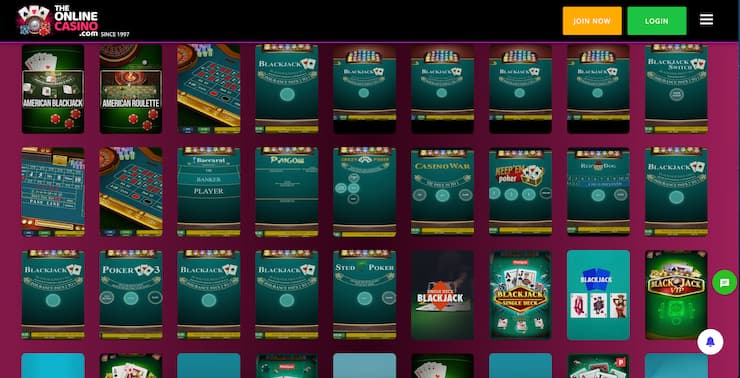 TheOnlineCasino baccarat table alongside roulette and blackjack