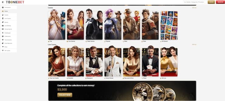 Tooniebet casino lobby with live dealers – 1 dollar deposit casino Canada