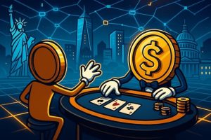 crypto coins at live dealer casino table illustration