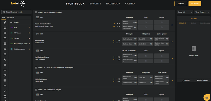 betwhale bet on tennis matches and betting odds