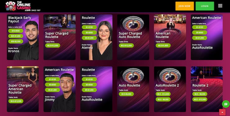TheOnlineCasino live roulette tables lobby
