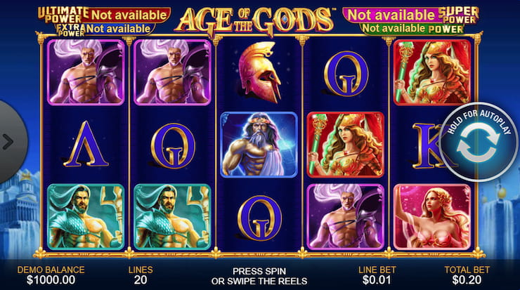 A screenshot of the Age of the Gods slot by Playtech.