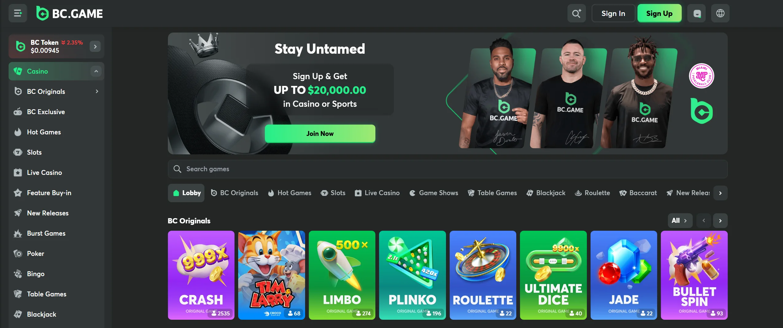 A snapshot of a UK Free Spins Casino, BC.Game
