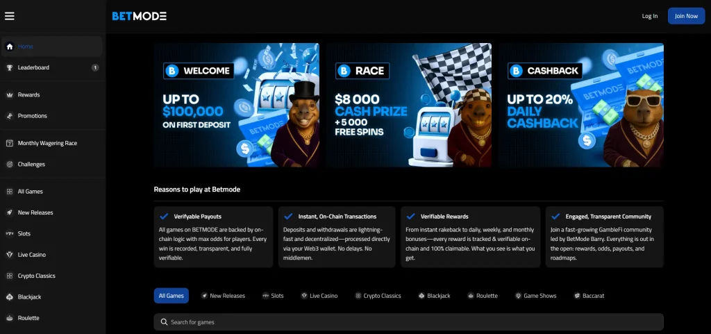 A screenshot of a Free Spins UK Casino, BetMode