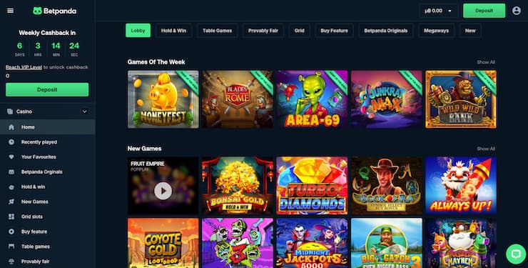 Screenshot of BetPanda casino homepage showing new slots and BetPanda Originals – safe crypto casinos NZ