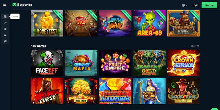 BetPanda casino lobby showing slot games at a no account casino