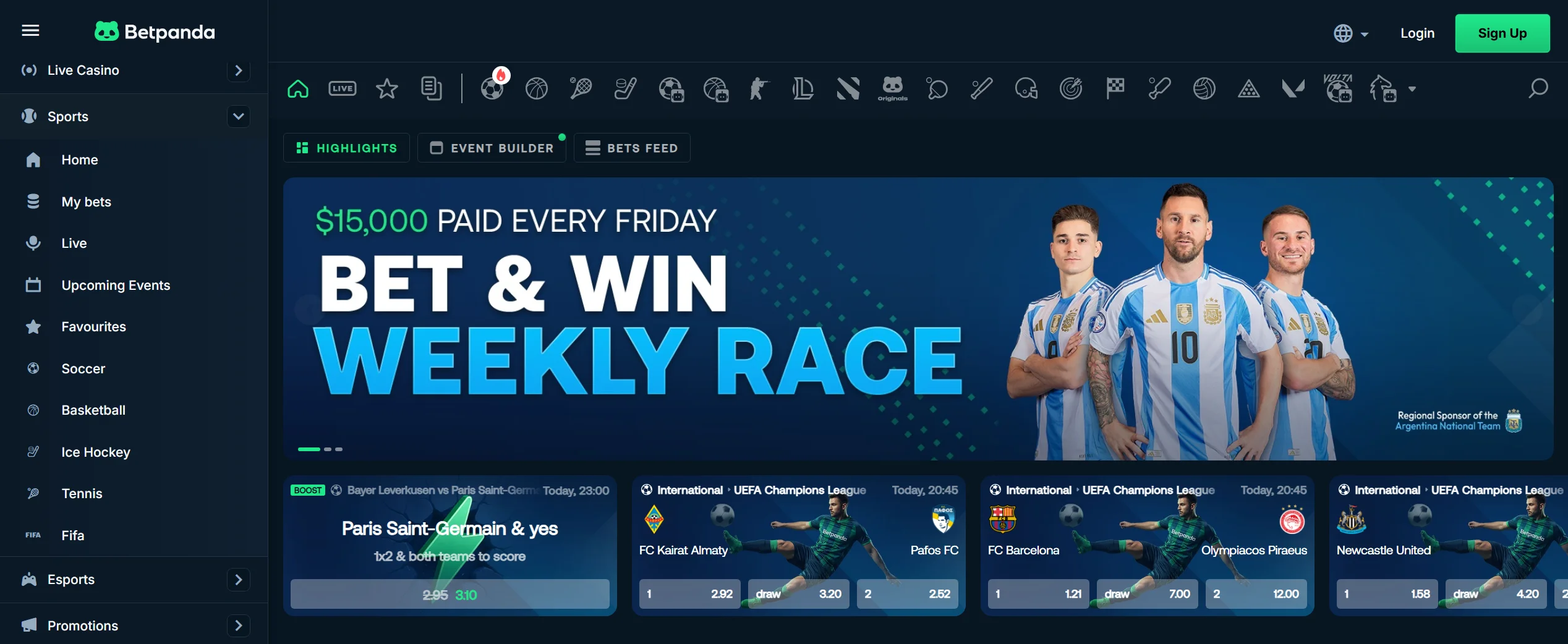 A screenshot of the BetPanda Solana sports betting site.
