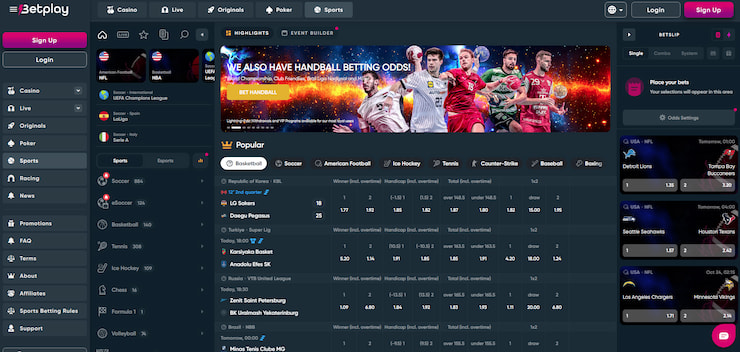 A screenshot of the Betplay Solana sports betting site.