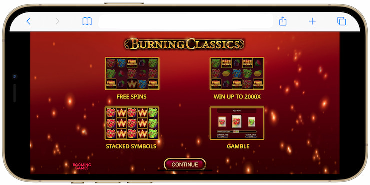 A mobile screenshot of the Burning Classics slot.