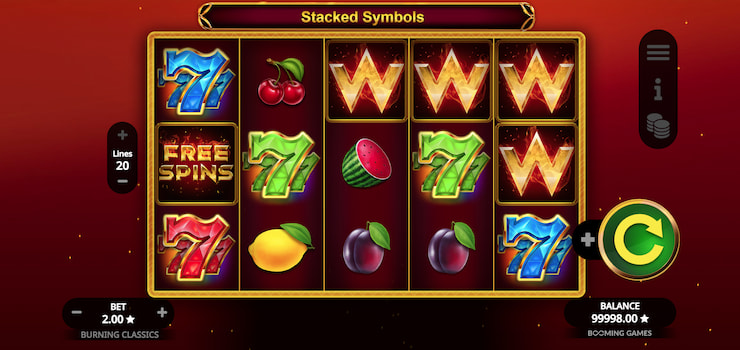 A screenshot of the Burning Classics slot game.