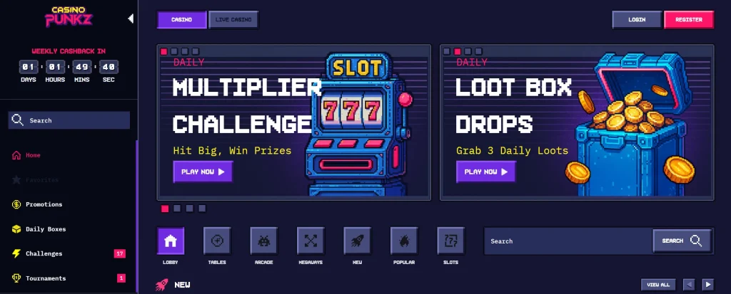 A snapshot of CasinoPunks, a UK Free Spins Casino