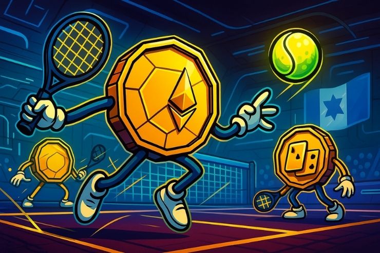 coins playing tennis in futuristic setting on betting sites