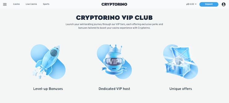 Cryptorino VIP Bitcoin casino perks with level-up bonuses and dedicated VIP host