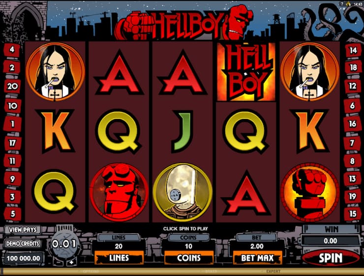A screen of the HellBoy online slot game.