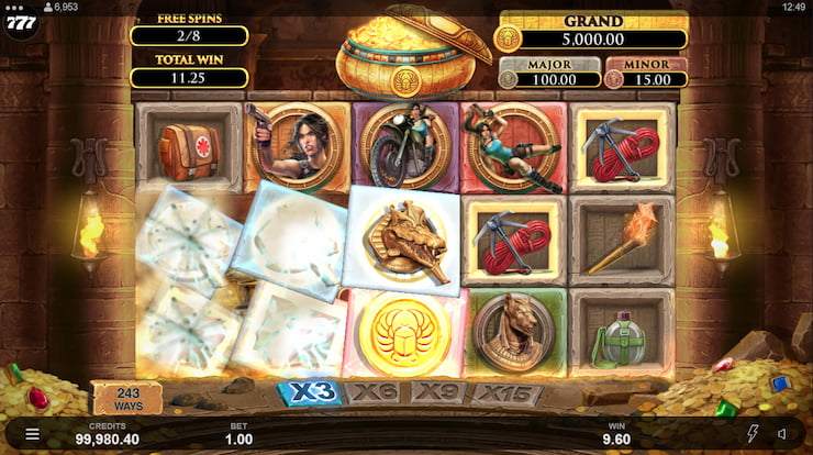 The free spins bonus in the Lara Croft Temples and Tombs slot.