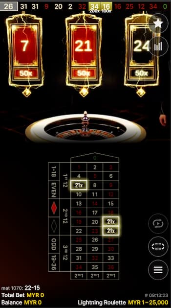 Lightning Roulette live game with multiplier numbers