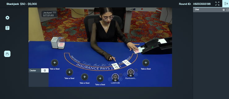 Snapshot of live dealer blackjack table at a live casino online site.