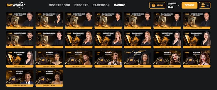 $20 deposit online casino BetWhale live dealer blackjack tables