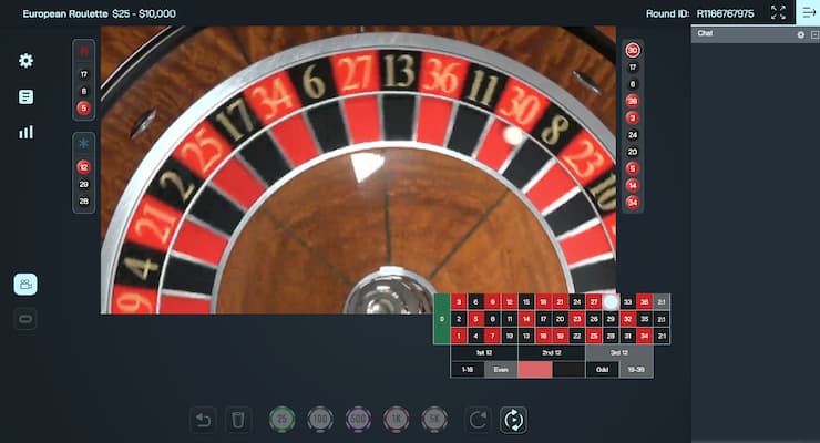 European live roulette wheel and betting layout
