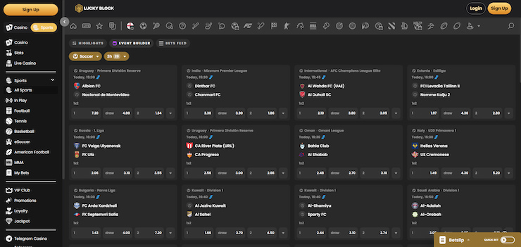 A snapshot of the event builder on the LuckyBlock site.