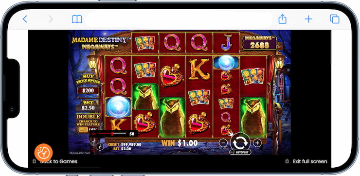 The Madame Destiny Megaways slot on mobile.