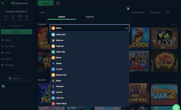 Make a deposit at BetPanda crypto casino