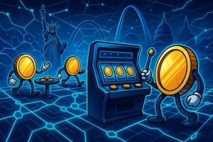 illustration of best minimum deposit casinos with coins in a blockchain