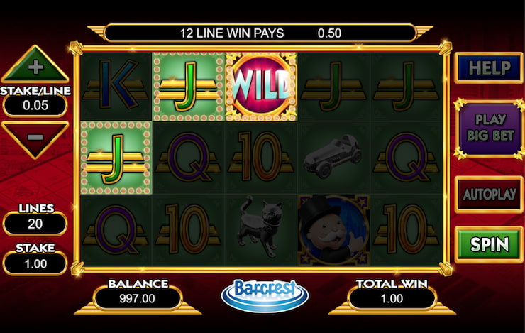 A winning combination in the Monopoly Big event online slot.