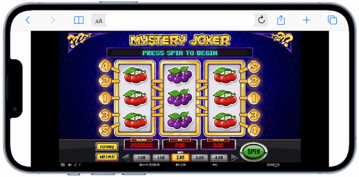 A screenshot showing the Mystery joker slot on a mobile device.