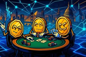 crypto coins playing cards at a futuristic no limit casino