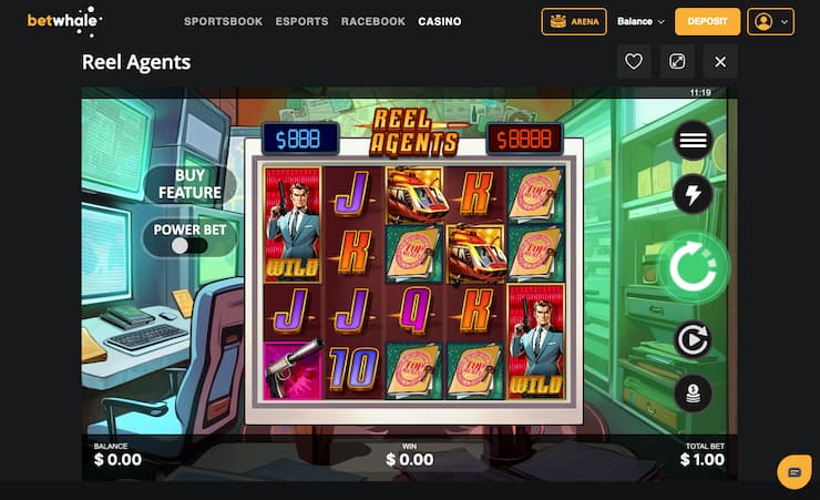 BetWhale Reel Agents slot game interface at a no limit real money casino