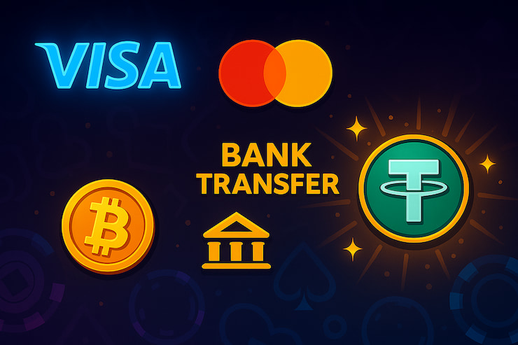A graphic showing various withdrawal options at online casinos.