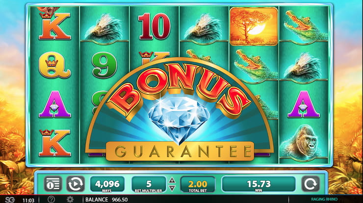 A screenshot of the bonus game in Raging Rhino.