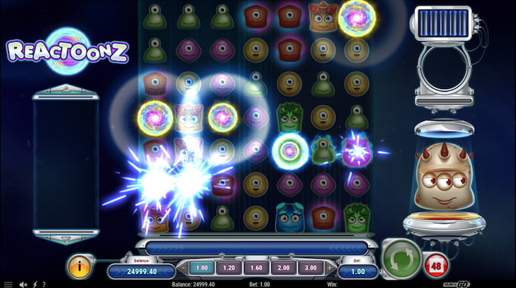 An image of a feature trigger in the Reactoonz slot.