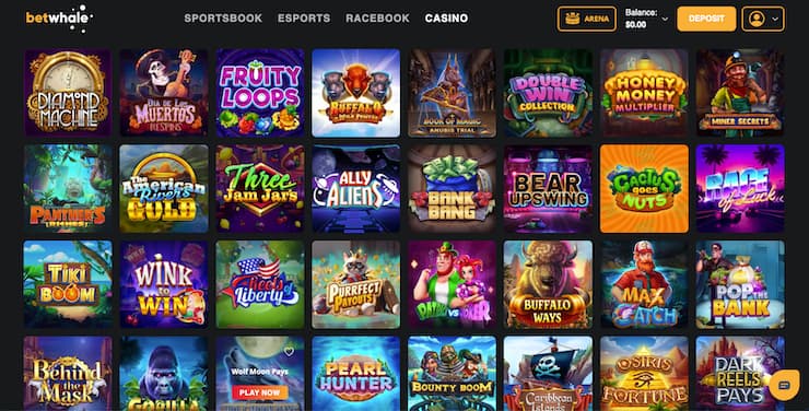 BetWhale slots lobby at $20 minimum deposit casino USA
