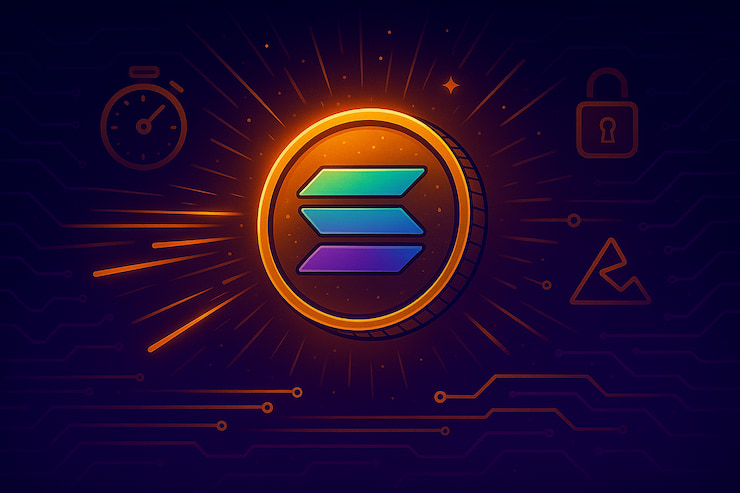 A graphic showing the Solana coin.