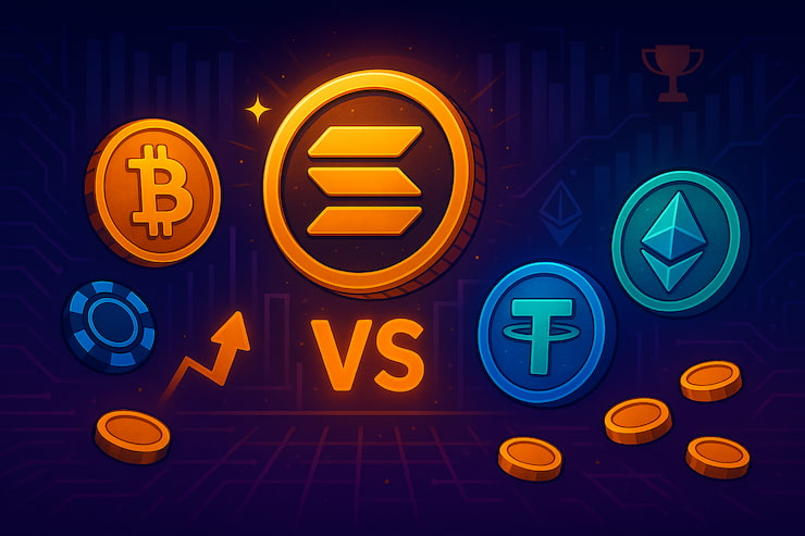 An image showing various alternatives to Solana, including Bitcoin and USDT.