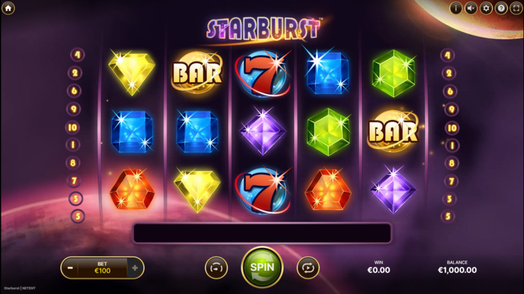 Starburst slot game with colorful gems and free spins