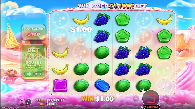 Sweet Bonanza gameplay, showing a winning combination triggering the cascade feaure.